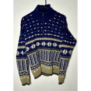 Vintage Columbia Wool Knit Women’s Sweater Blue Quarter Zip Collar Pullover Sz M